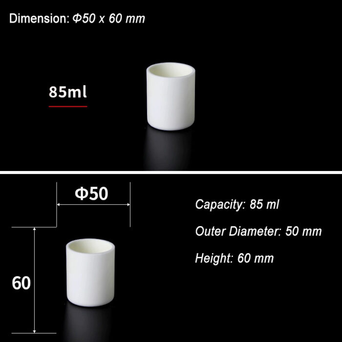 Example image of an alumina crucible with dimensions Φ50 x 60 mm - Tinsan Materials